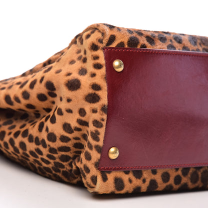 Fendi Calf Hair Leopard Print Large Peekaboo Iconic Satchel Rosso Cilegia 11 of 14