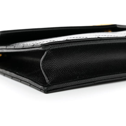 Saint Laurent Grain De Poudre Matelasse Chevron Monogram Envelope Chain Wallet Black 9 of 11