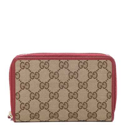 Gucci Monogram Dollar Calfskin Zip Around Compact Wallet Beige Ebony Rosso 1 of 11