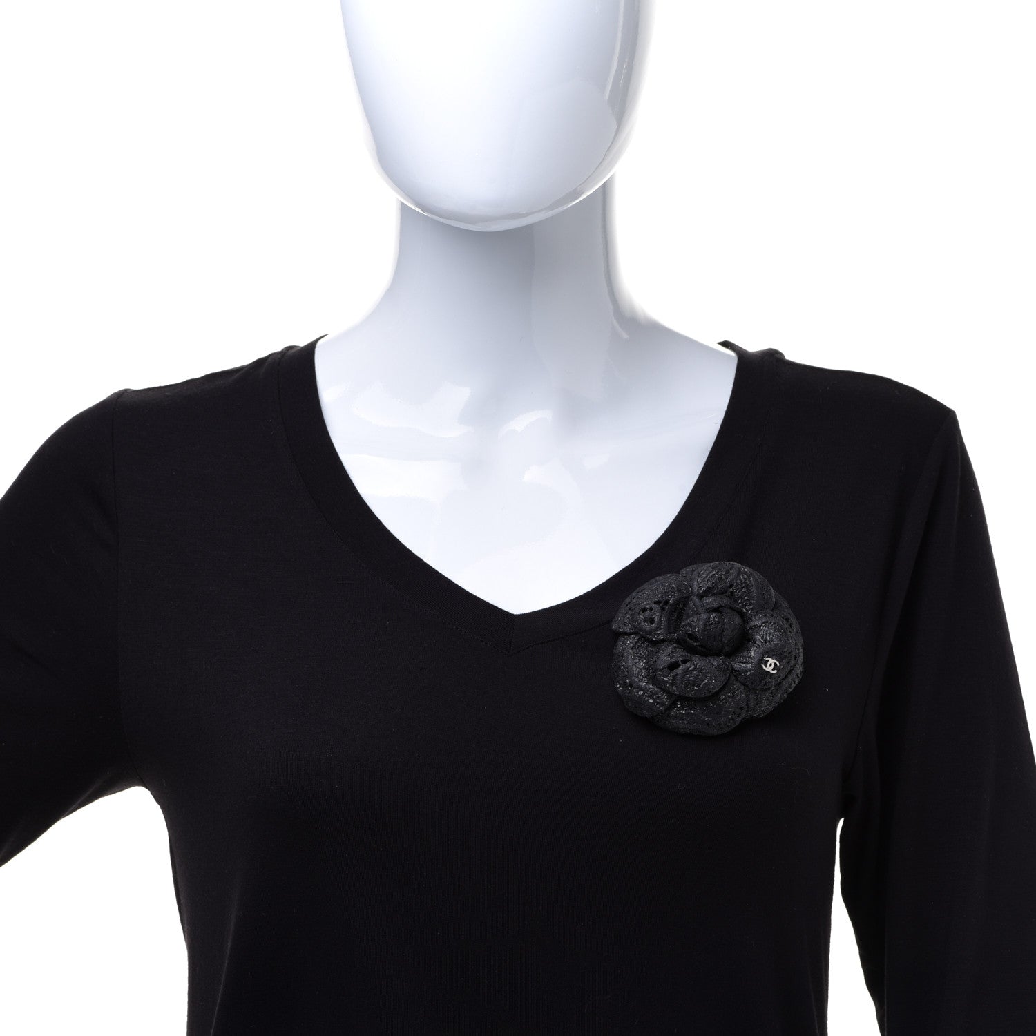 Chanel Fabric Camellia Pin Brooch Black 2 of 6