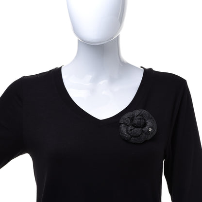 Chanel Fabric Camellia Pin Brooch Black 2 of 6