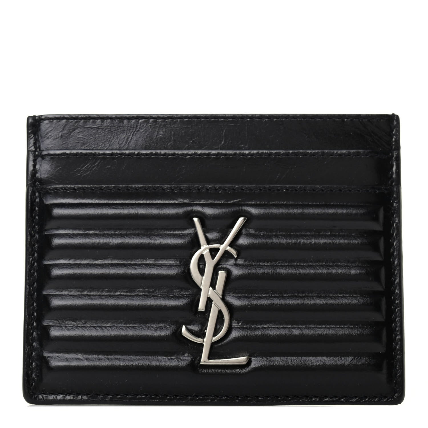 Saint Laurent Ribbed Calfskin Opium Monogram Credit Card Case Black 1 of 8