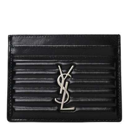 Saint Laurent Ribbed Calfskin Opium Monogram Credit Card Case Black 1 of 8