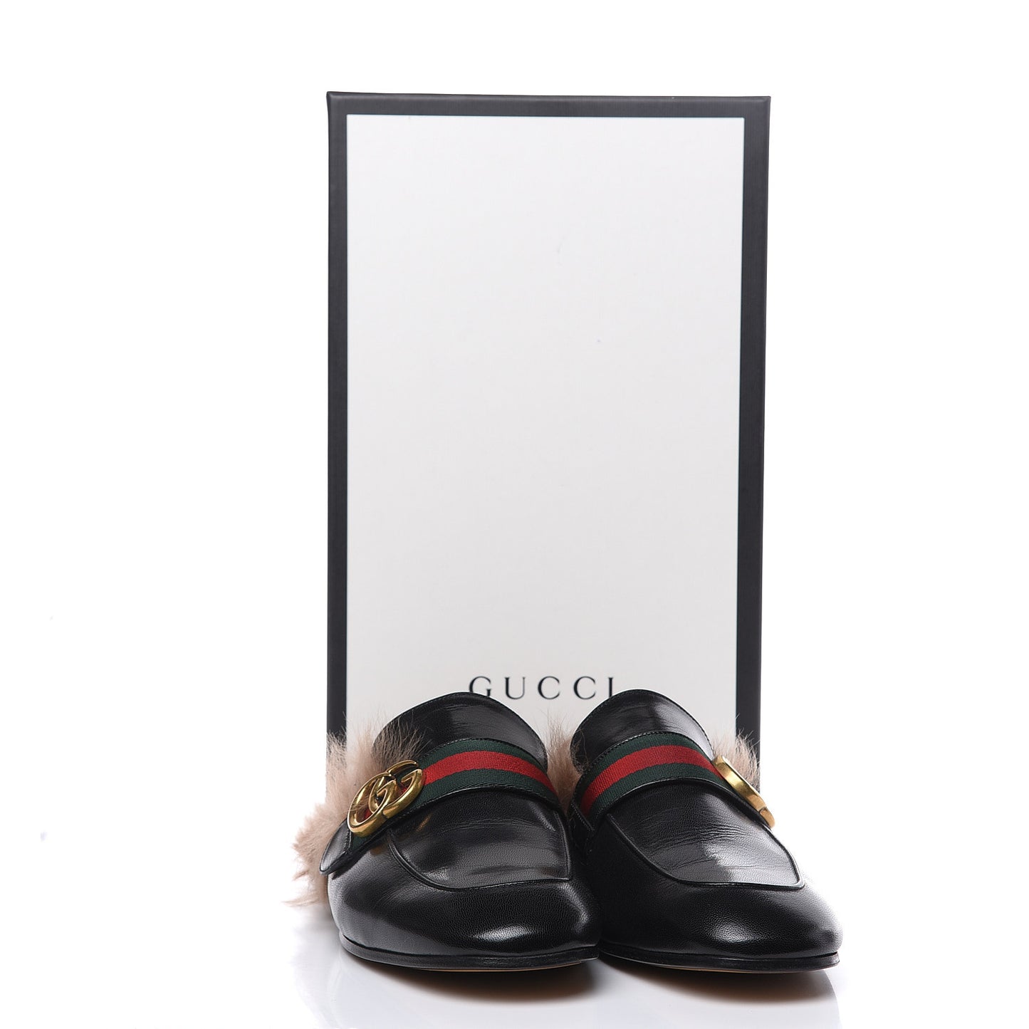 Goatskin Fur Web GG Mens Princetown Slippers 7 Black