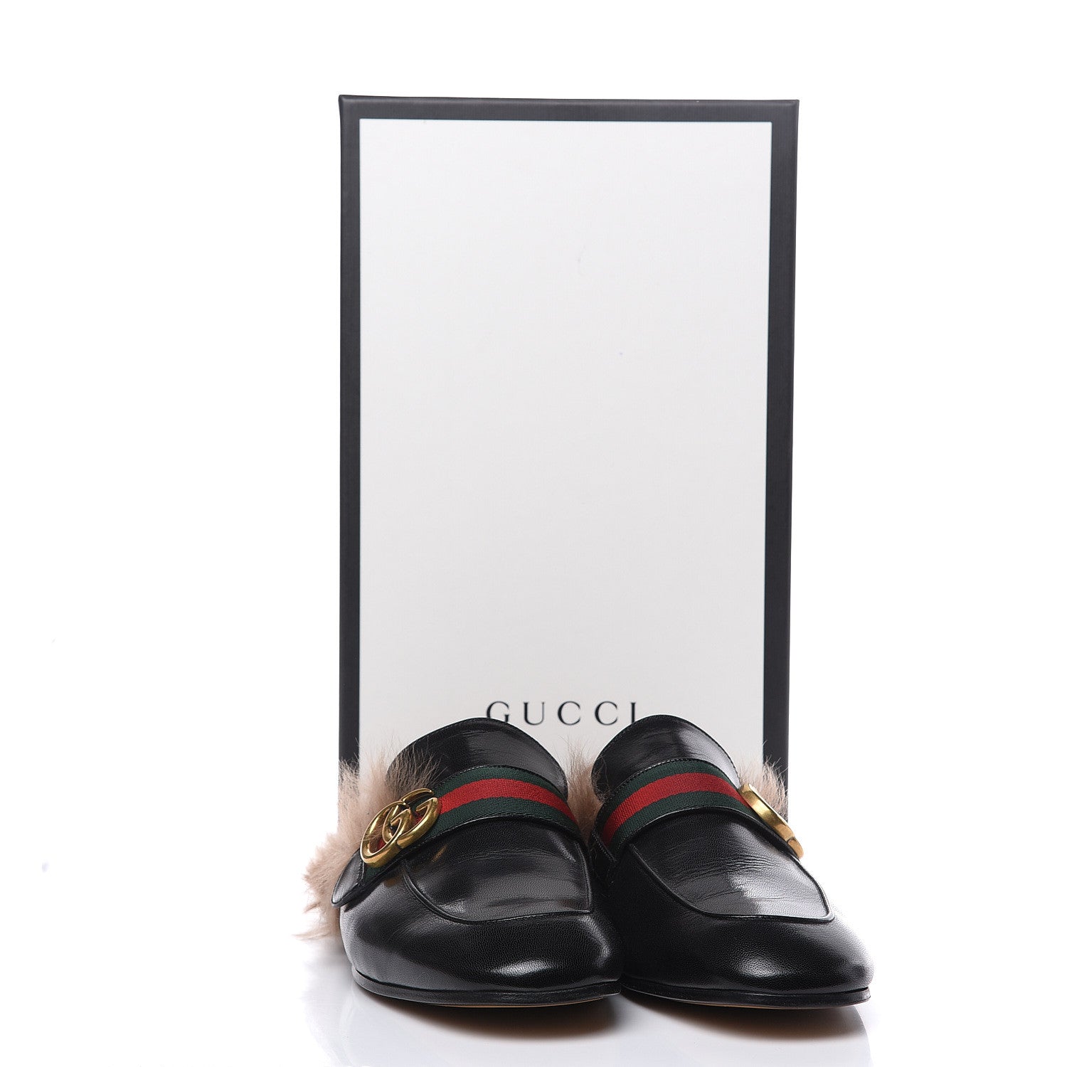 Gucci Goatskin Fur Web GG Mens Princetown Slippers 7 Black 9 of 9