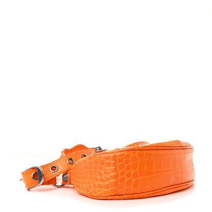 Balenciaga Extra Supple Calfskin Crocodile Embossed Le Cagole Shoulder Bag XS Pop Orange 5 of 12