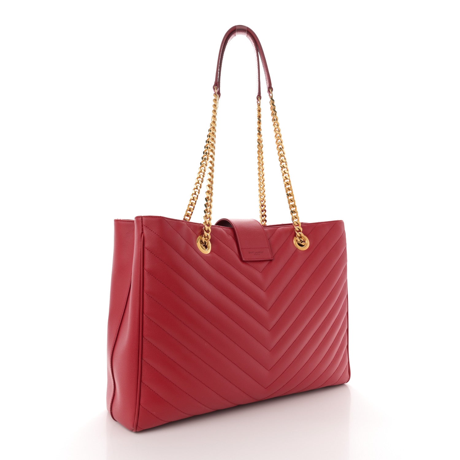 Saint Laurent Grain De Poudre Matelasse Chevron Monogram Shopping Bag Red 3 of 12