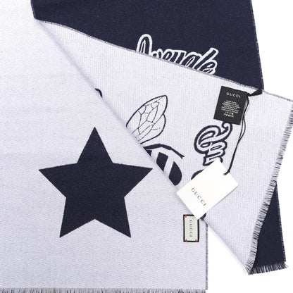 Gucci Wool L'Aveugle Par Amour Scarf Navy White 2 of 3