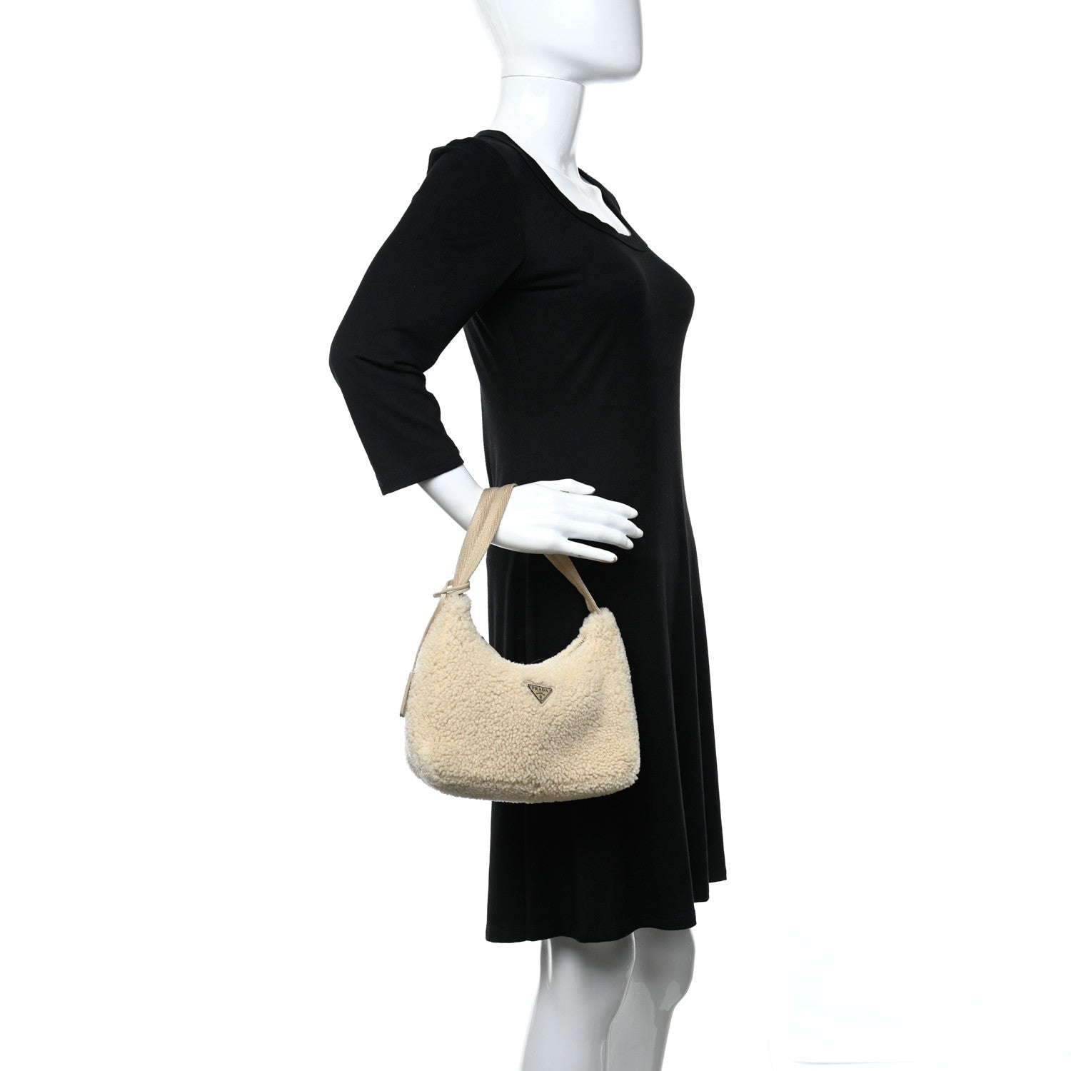 Prada Shearling Mini Re-Edition 2000 Bag Ecru 2 of 8