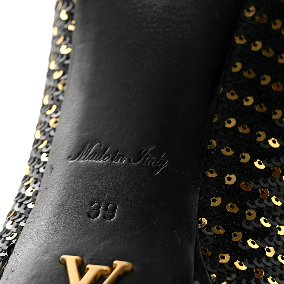 Sequin Peep Toe Platform Pumps 39 Black Gold