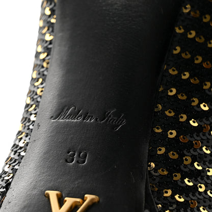 Louis Vuitton Sequin Peep Toe Platform Pumps 39 Black Gold 7 of 11