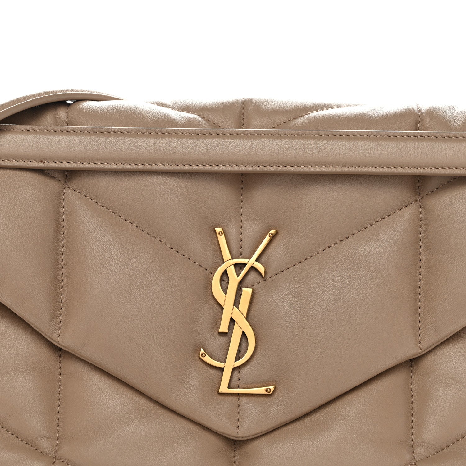 Saint Laurent Lambskin Quilted Medium Loulou Puffer Monogram Chain Satchel Dark Beige 8 of 11