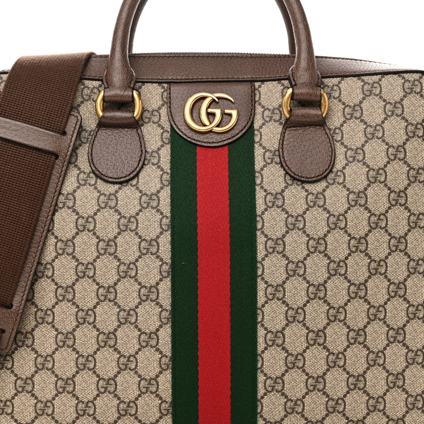 GG Supreme Monogram Textured Calfskin Web Medium Ophidia Briefcase Beige Ebony New Acero