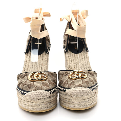 Gucci Monogram Matelasse GG Marmont Ankle Wrap Platform 35/120mm Espadrille Wedges 39.5 Beige Ebony Black Sand Storm 3 of 10