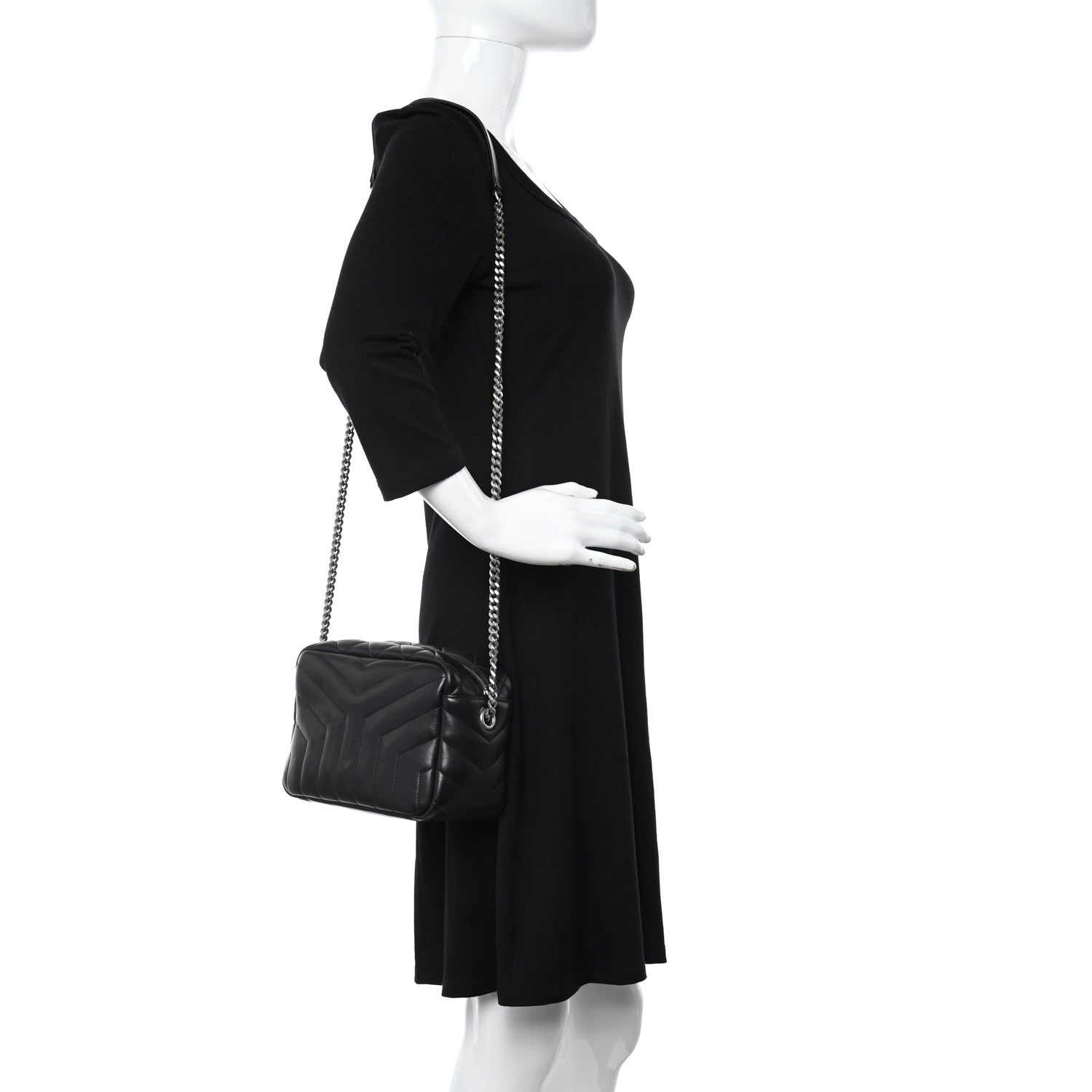 Saint Laurent Calfskin Y Quilted Monogram Small Loulou Bowling Bag Black 2 of 9