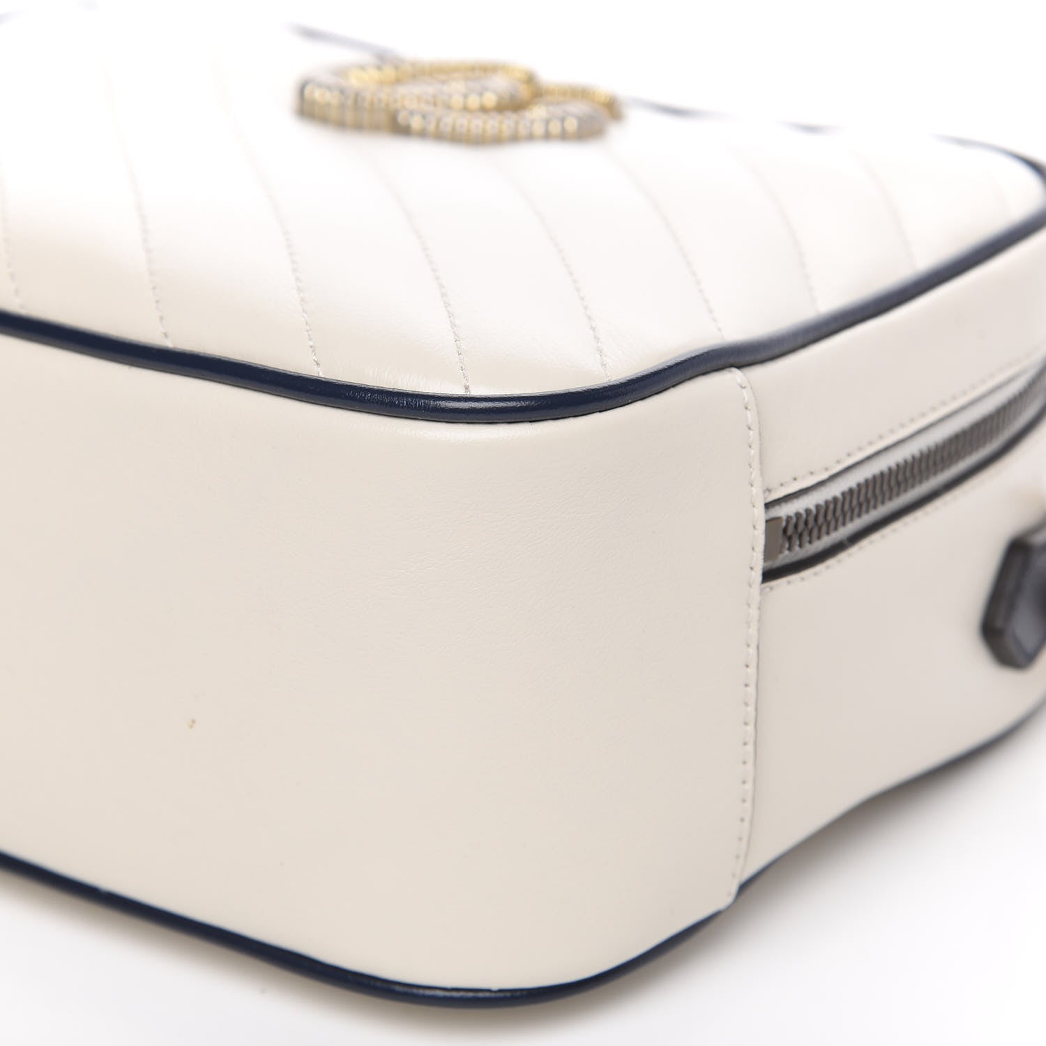 Gucci Vintage Effect Calfskin Matelasse Diagonal Small Torchon GG Marmont Bamboo Top Handle Shoulder Bag Mystic White Blue Agata 11 of 11
