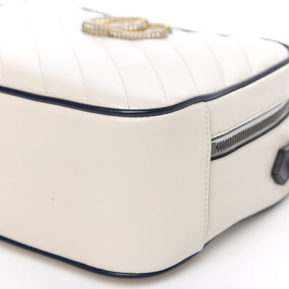 Gucci Vintage Effect Calfskin Matelasse Diagonal Small Torchon GG Marmont Bamboo Top Handle Shoulder Bag Mystic White Blue Agata 11 of 11