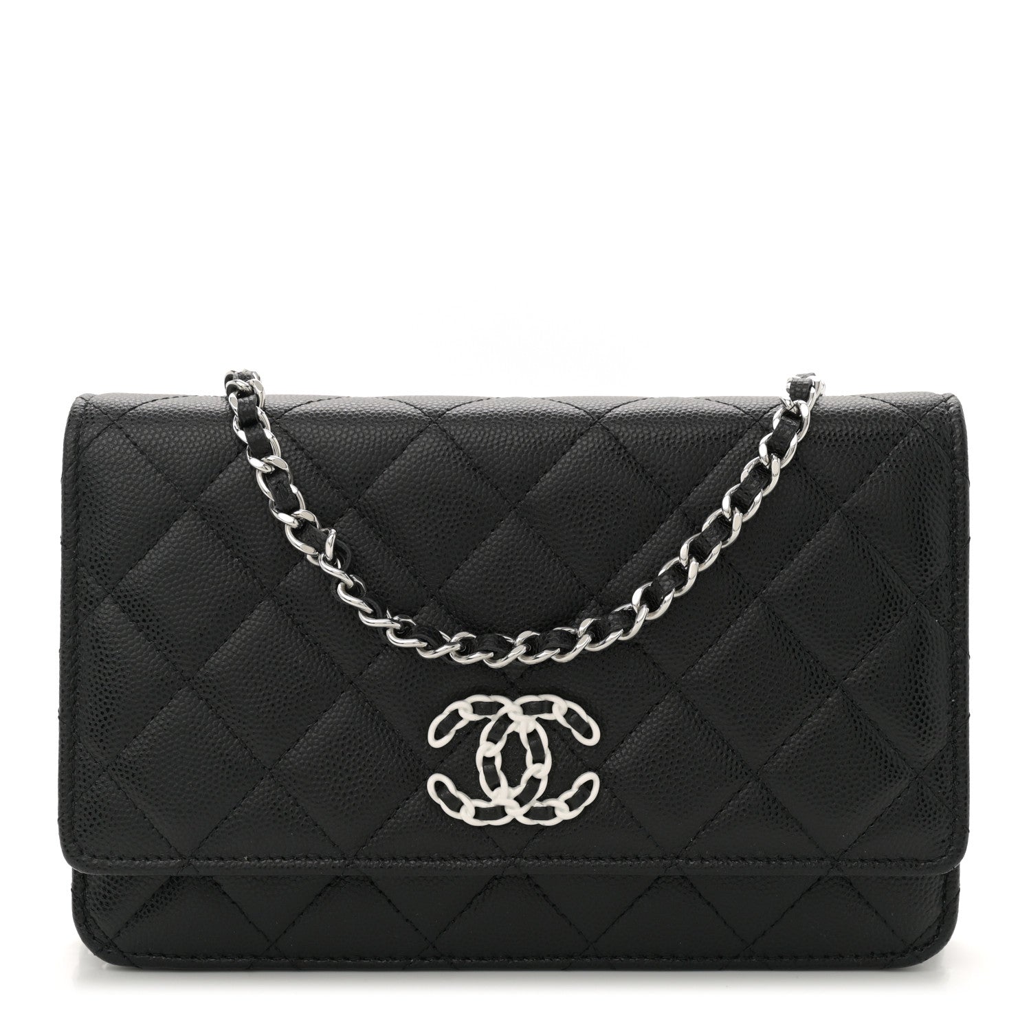 Chanel Caviar Quilted Chanel 19 Wallet On Chain WOC Black White 1 of 12
