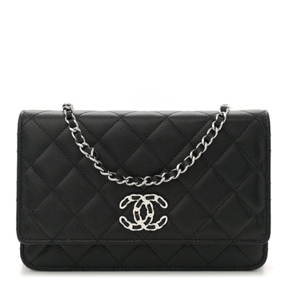 Chanel Caviar Quilted Chanel 19 Wallet On Chain WOC Black White 1 of 12