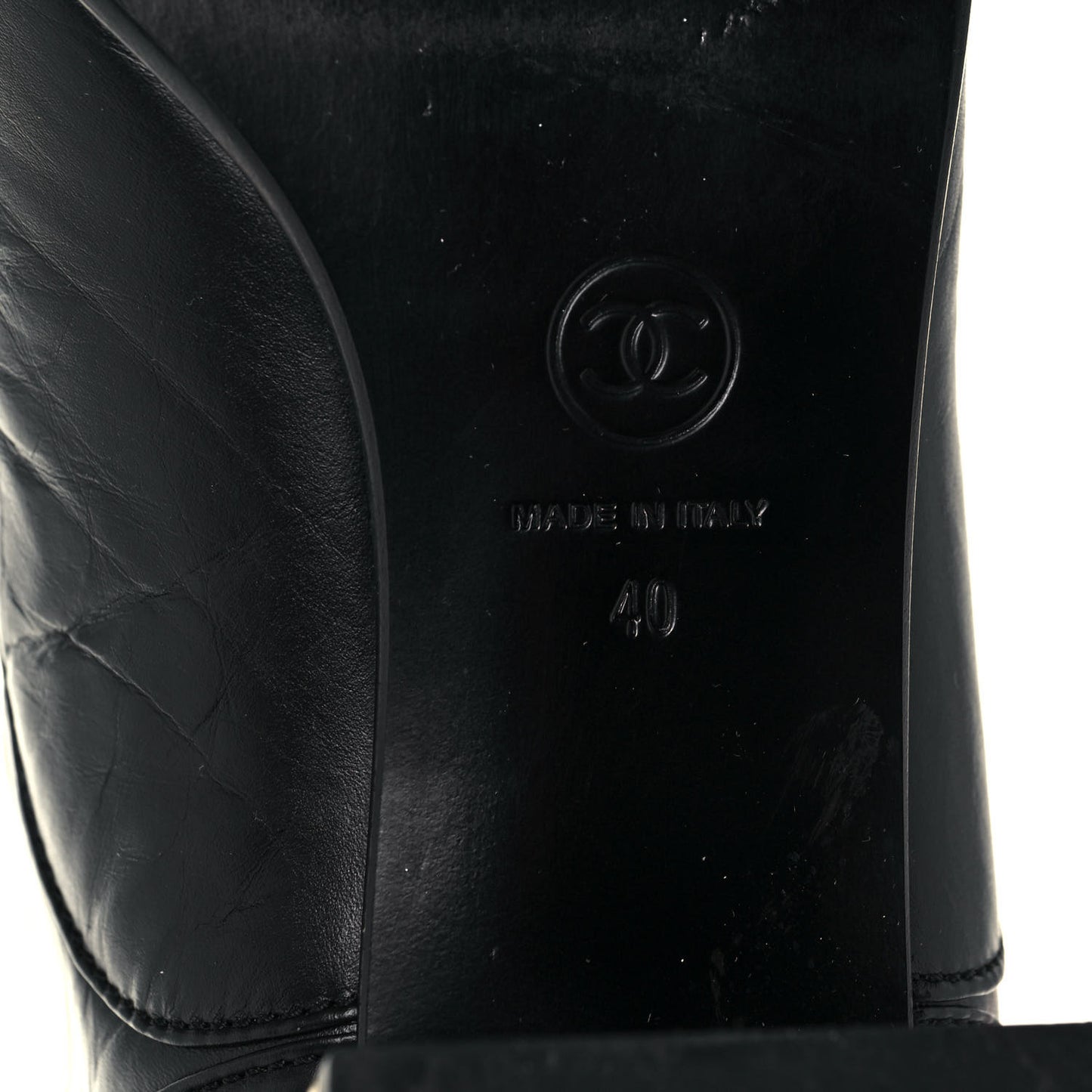 Calfskin Patent Pearl Short Boots 40 Black Gold
