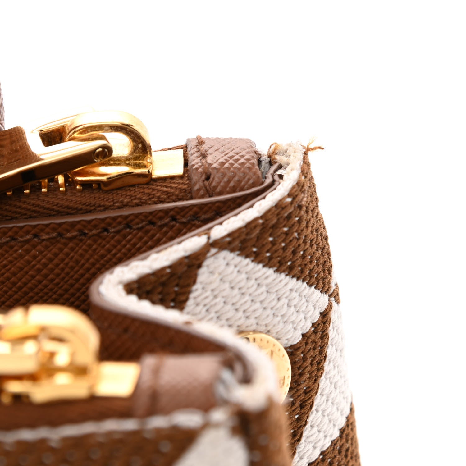 Prada Jacquard Saffiano Triangolo Symbole Embroidered Mini Galleria Double Zip Tote Tabacco Talco 11 of 12