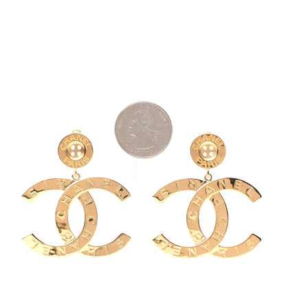 Chanel Metal Large Paris Button Earrings Gold 2 of 4