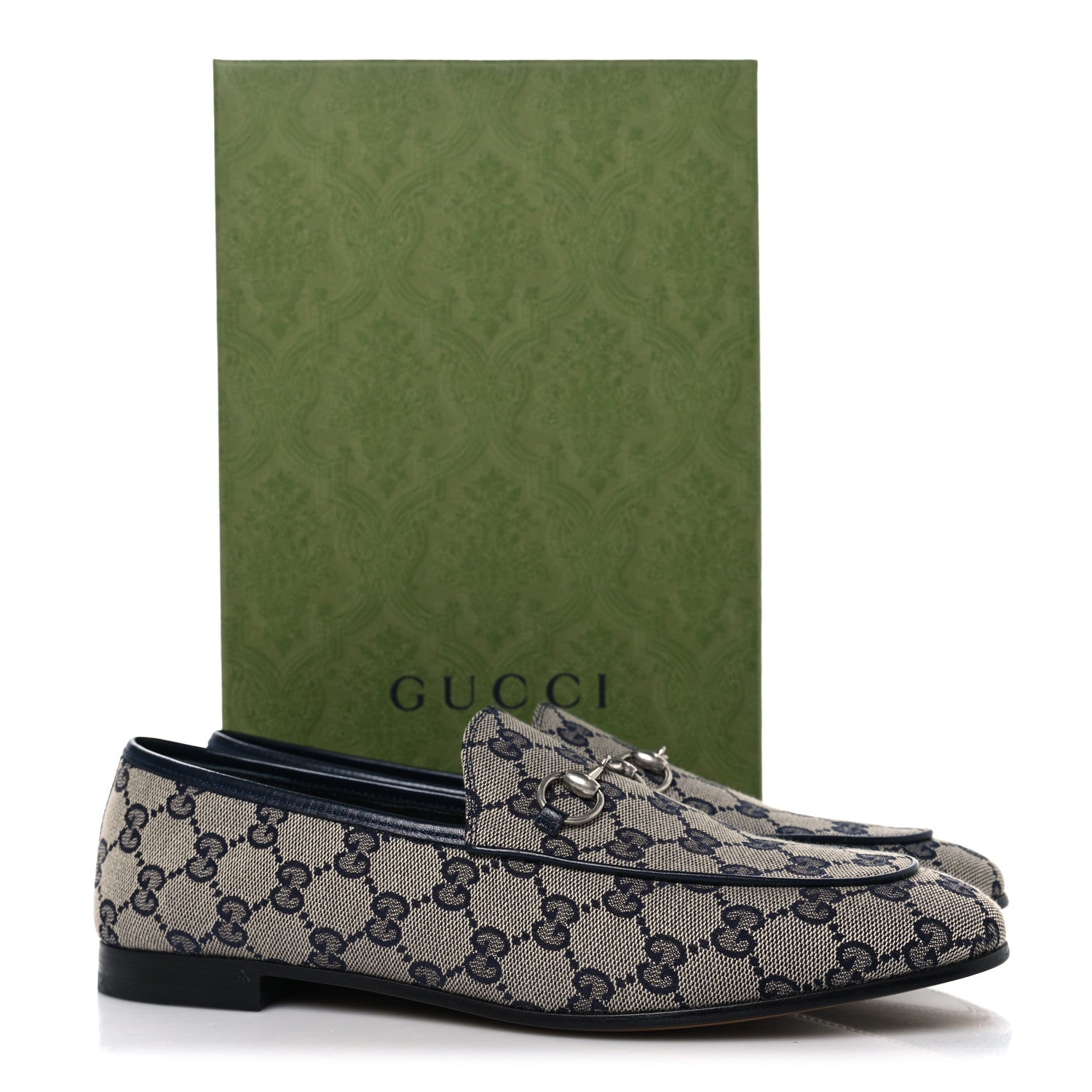 Gucci Monogram Malaga Kid Horsebit Womens Jordaan Loafers 40.5 Beige Blue 10 of 10