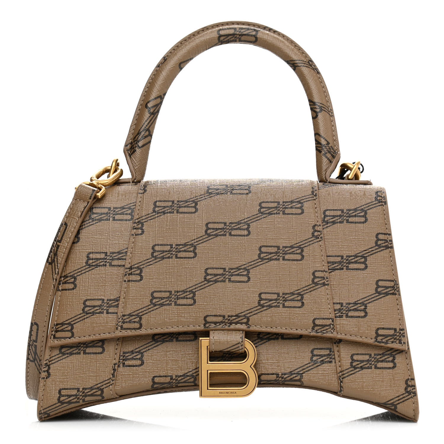 Balenciaga Coated Canvas BB Monogram Small Hourglass Top Handle Bag Beige Brown 1 of 10