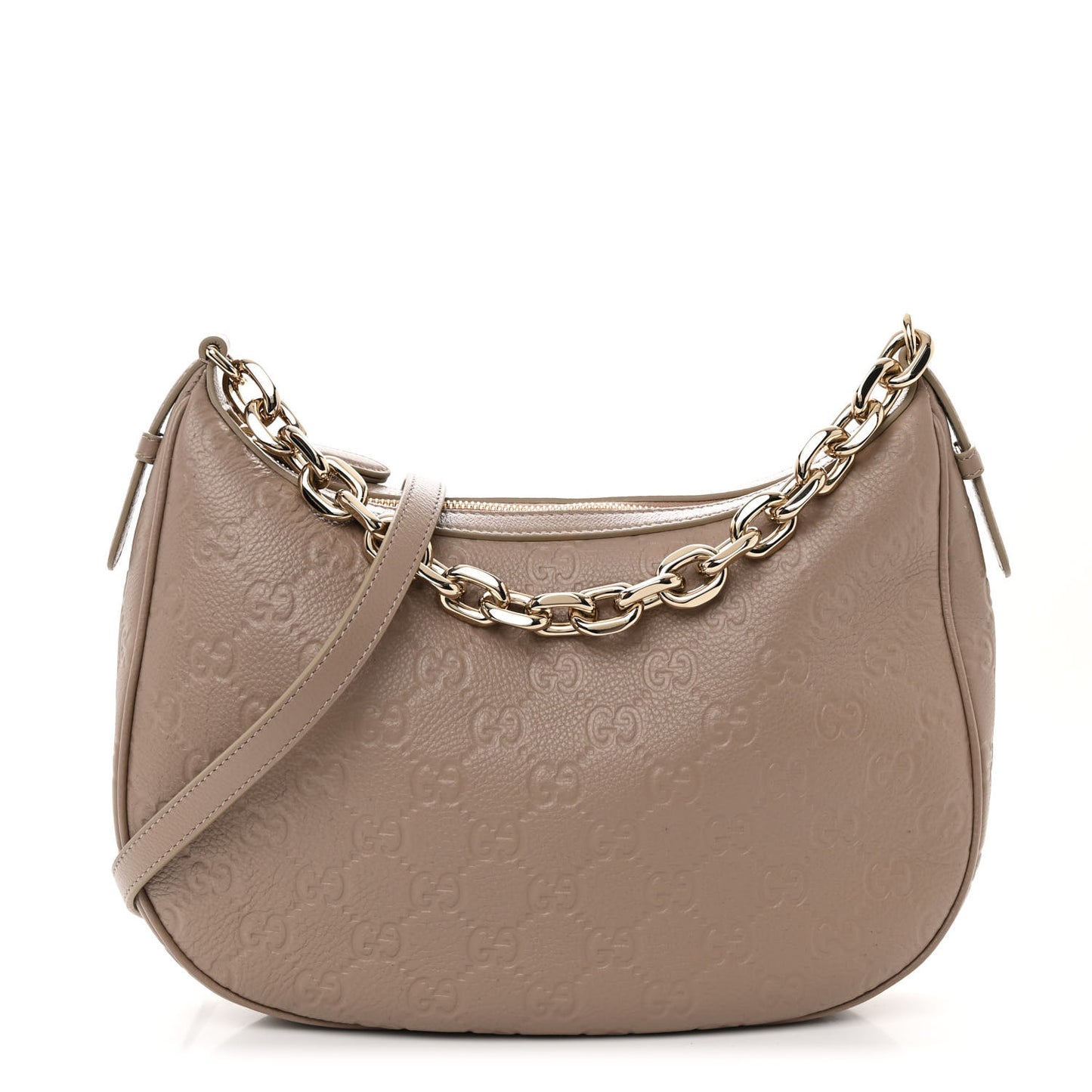 GG Grainy Calfskin Emblem Large Half Moon Shoulder Bag Taupe