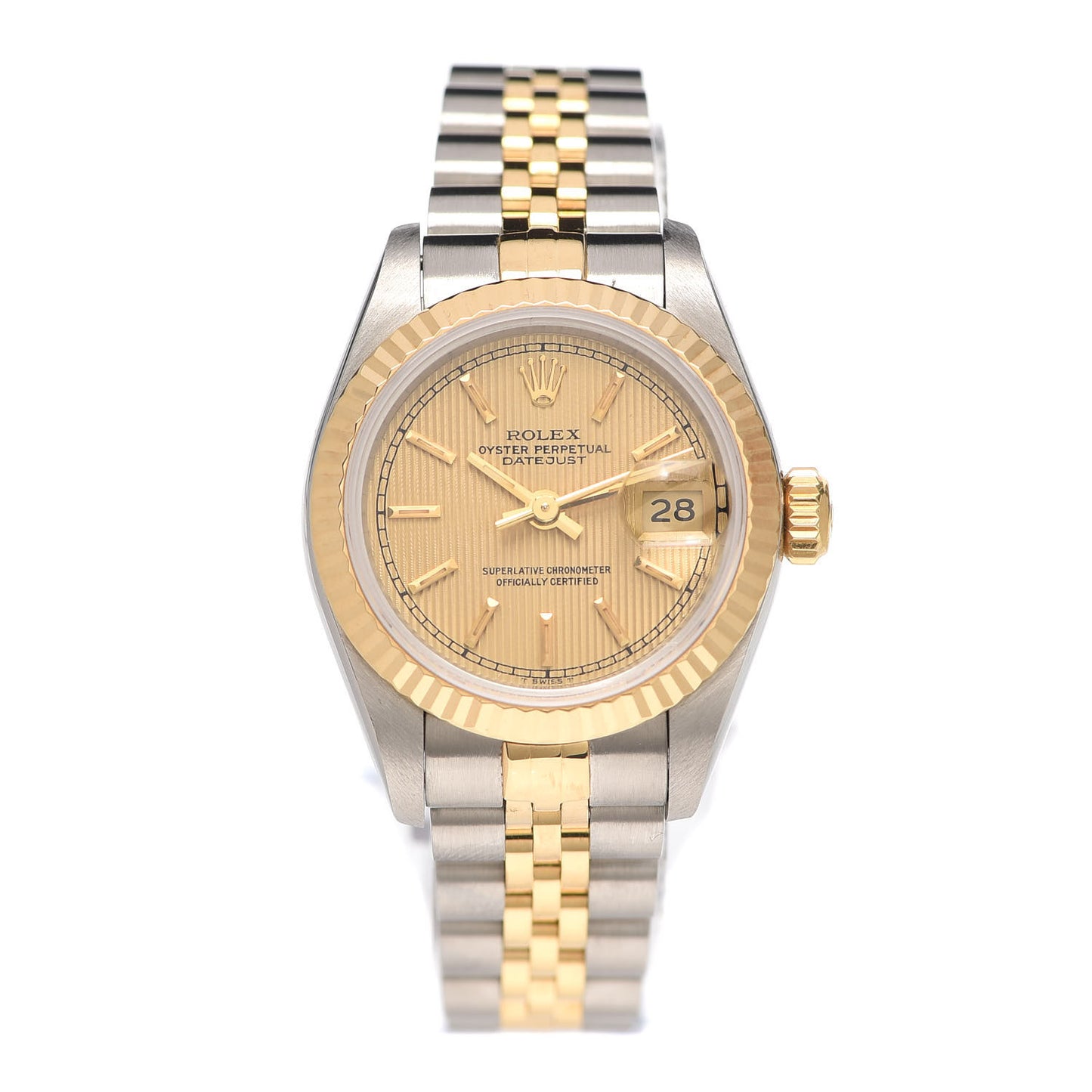 Stainless Steel 18K Yellow Gold 26mm Oyster Perpetual Datejust Watch Champagne Tapestry 69173