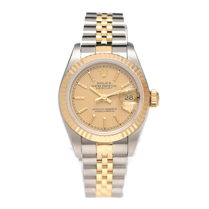 Rolex Stainless Steel 18K Yellow Gold 26mm Oyster Perpetual Datejust Watch Champagne Tapestry 69173 1 of 5