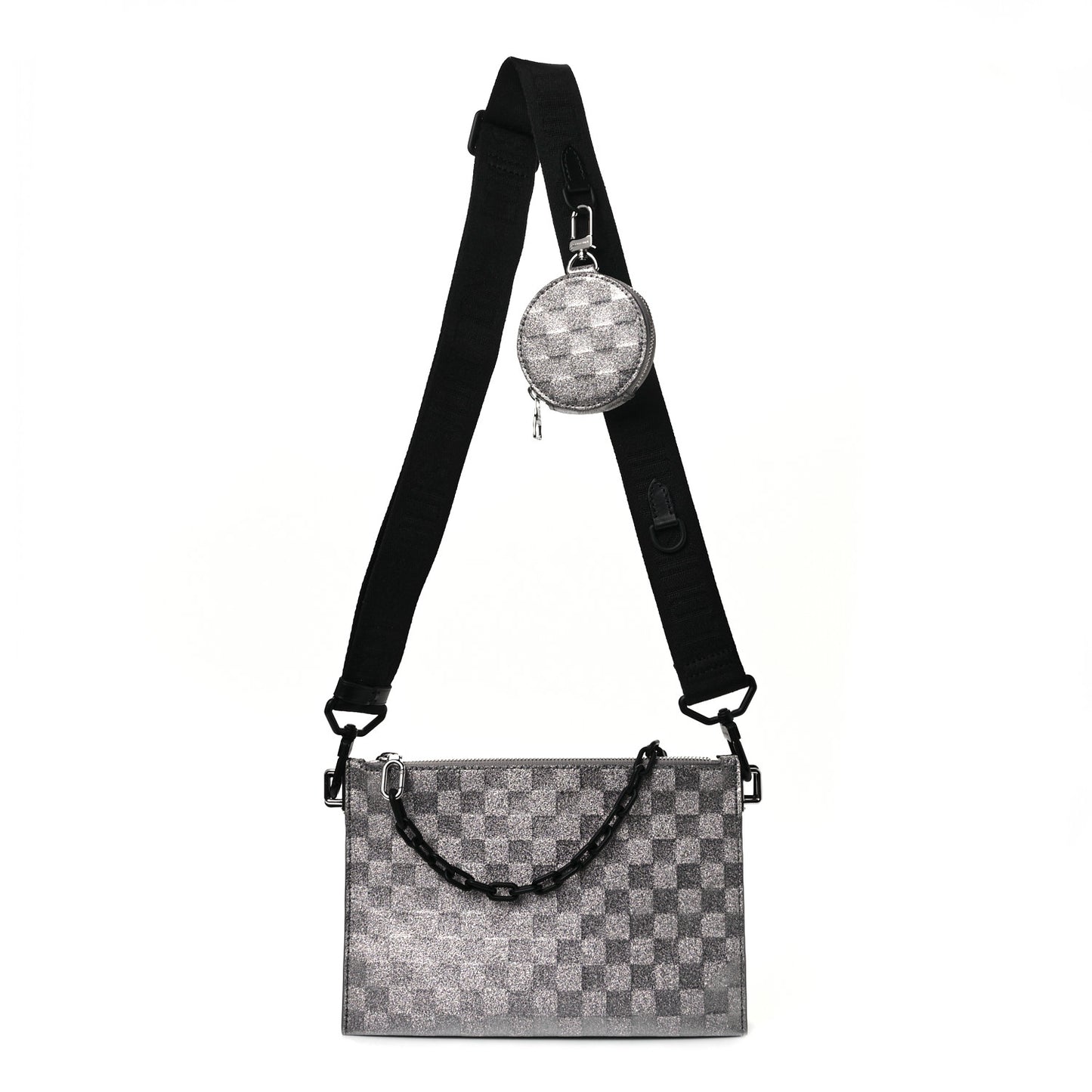 Damier Glitter Taurillon Monogram In The Loop Trio Pouch Black Silver