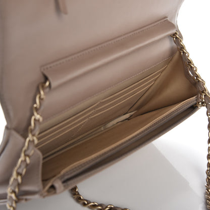 Chanel Lambskin Camellia Embossed Wallet on Chain WOC Beige 5 of 10