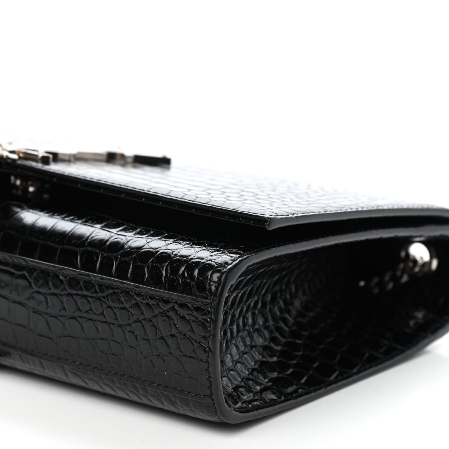 Calfskin Crocodile Embossed Medium Classic Monogram Kate Tassel Satchel Black