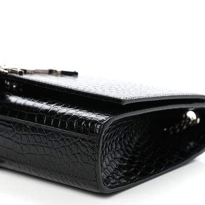 Saint Laurent Calfskin Crocodile Embossed Medium Classic Monogram Kate Tassel Satchel Black 9 of 9