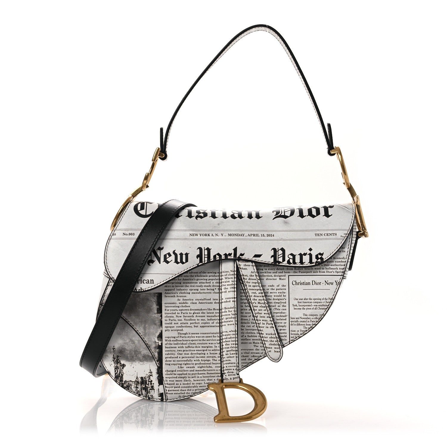 Christian Dior Calfskin Newspaper Printed Saddle Bag With Strap Black White 1 of 11