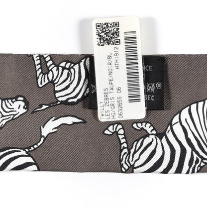 Hermes Silk Les Zebres Twilly Gris Taupe Black White 4 of 4