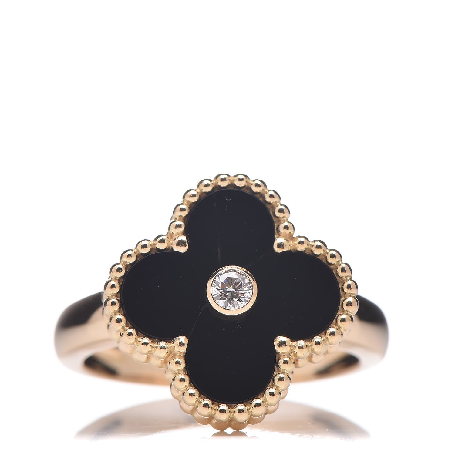 Van Cleef & Arpels 18K Yellow Gold Black Onyx Diamond Vintage Alhambra Ring 52 6 1 of 6