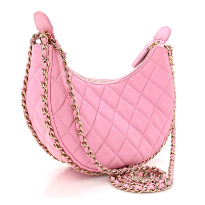 Chanel Lambskin Quilted Small Hobo Bag Pink 3 of 11