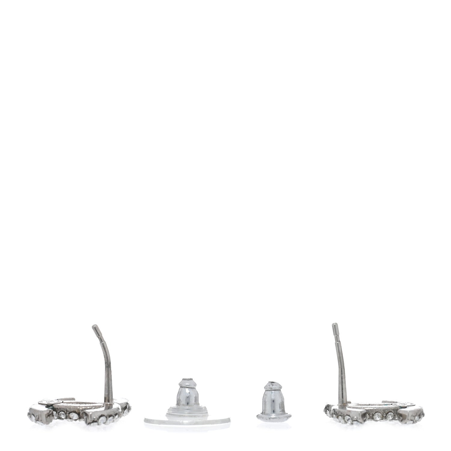 Chanel Crystal CC Treasure Chest Earrings Silver 3 of 5