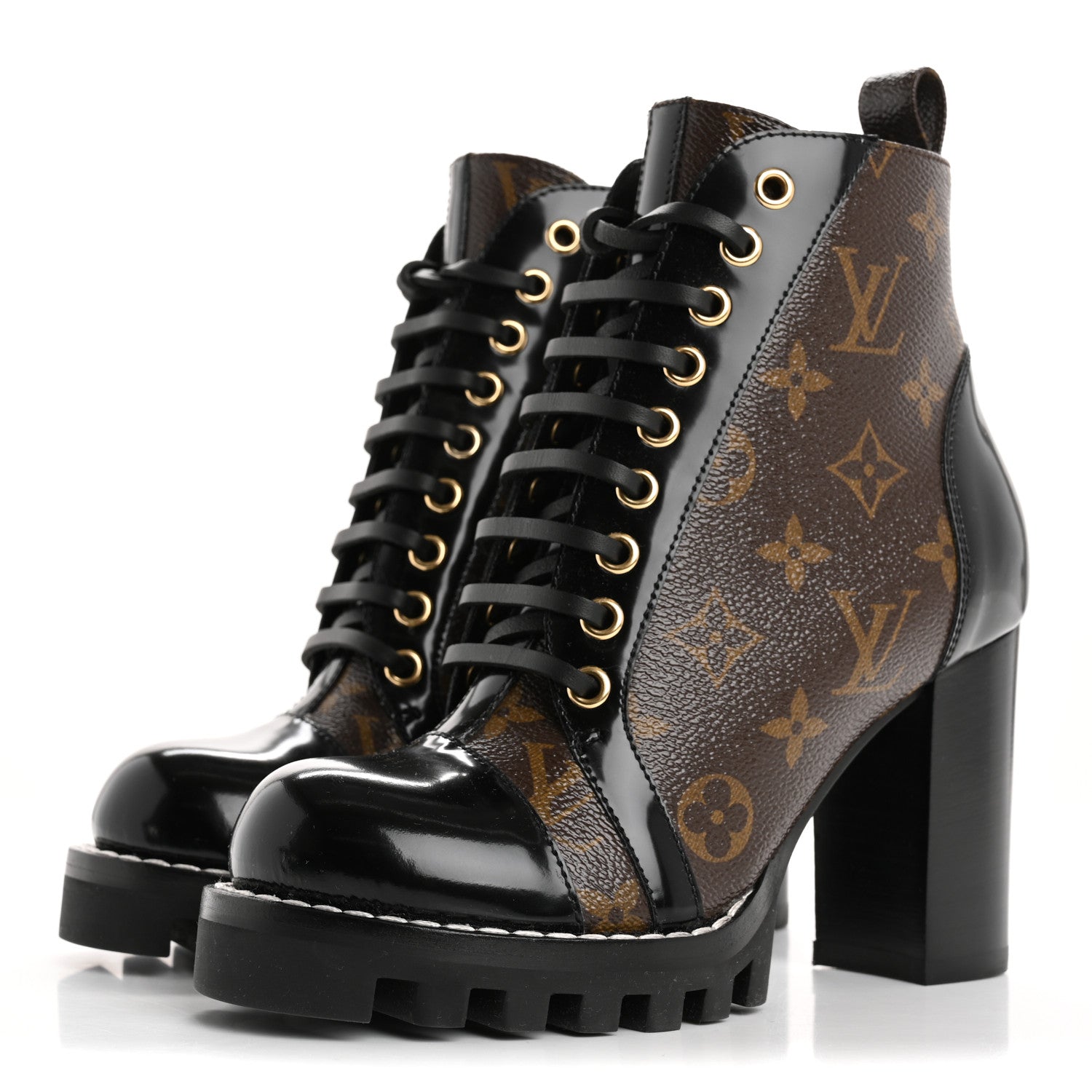 Louis Vuitton Patent Calfskin Monogram Star Trail Ankle Boots 35 Black 4 of 10