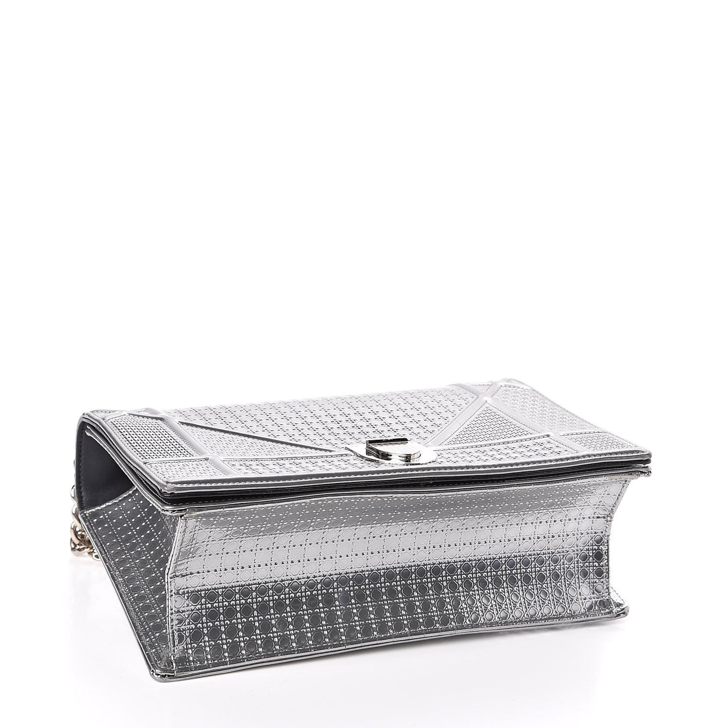Metallic Patent Micro-Cannage Medium Diorama Flap Bag Silver