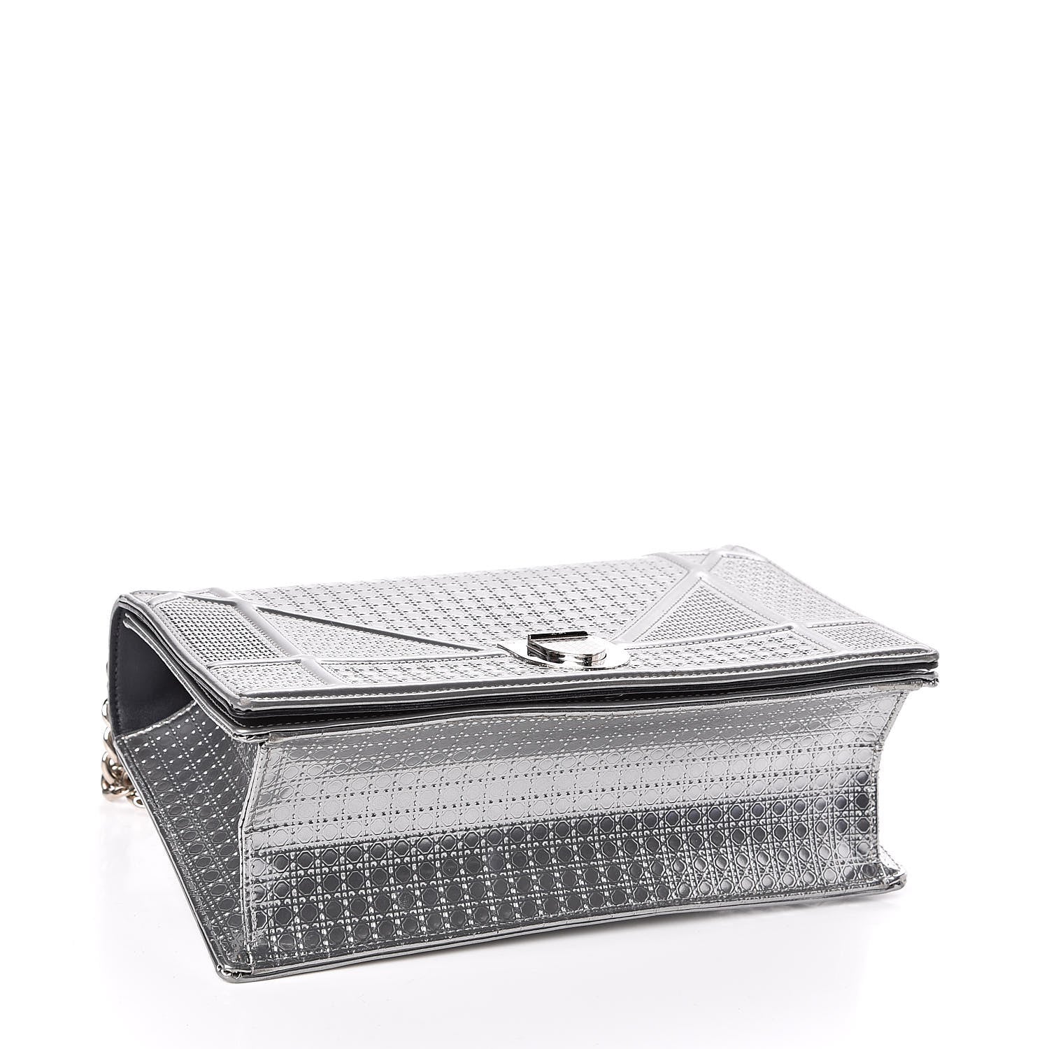 Christian Dior Metallic Patent Micro-Cannage Medium Diorama Flap Bag Silver 4 of 12