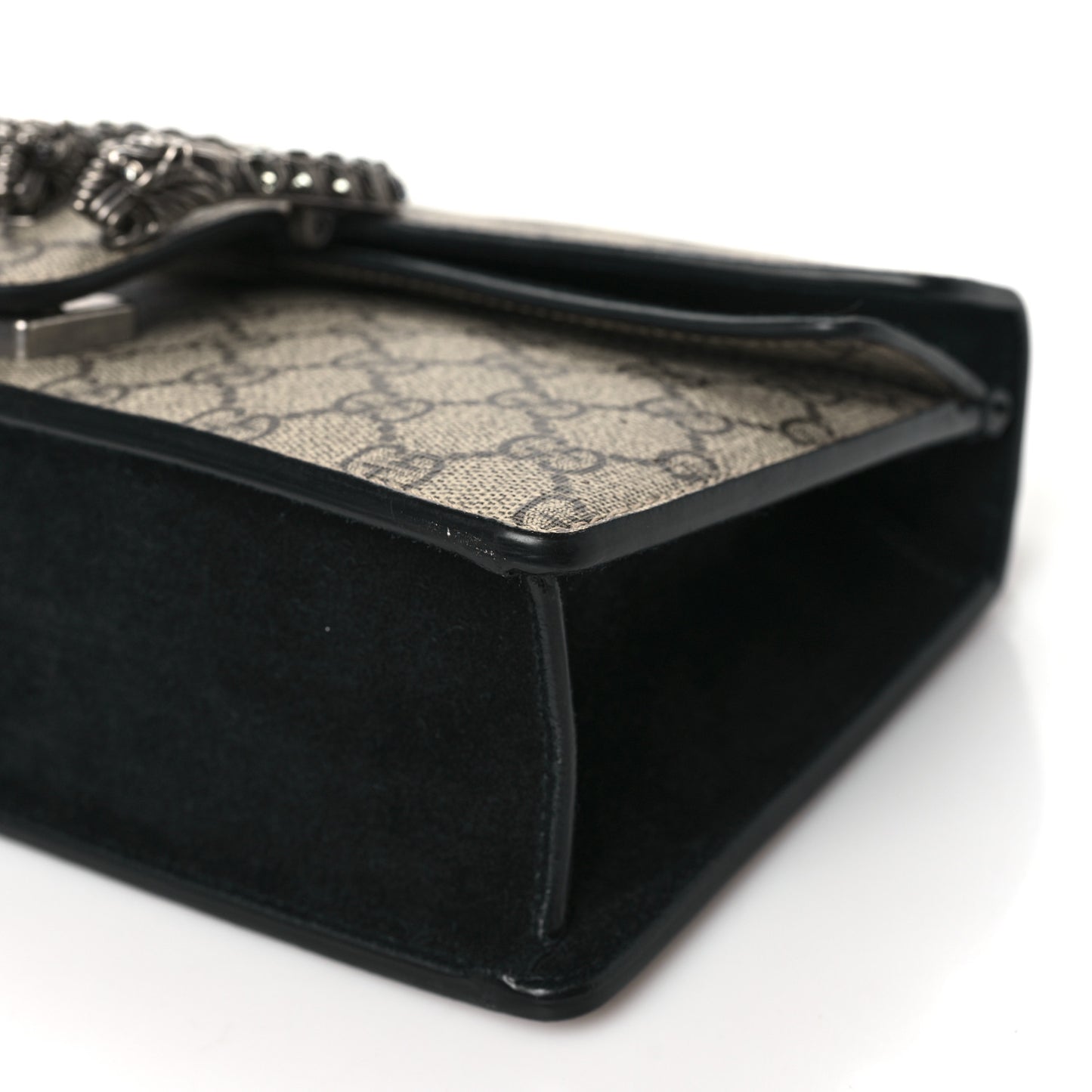 GG Supreme Monogram Suede Crystal Small Dionysus Shoulder Bag Beige Ebony Black