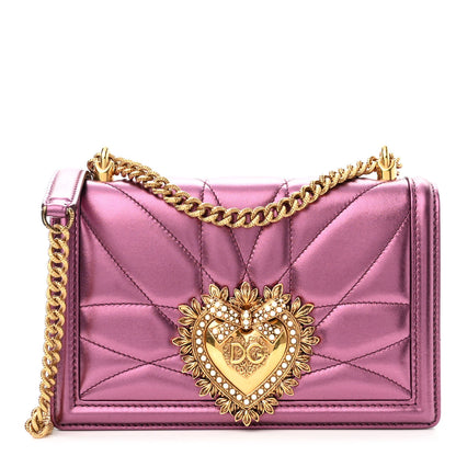 Dolce & Gabbana Metallic Calfskin Medium Devotion Crossbody Bag Wine 1 of 11