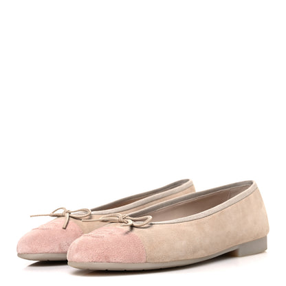 Chanel Suede Cap Toe CC Ballerina Flats 38.5 Beige Light Pink 4 of 10