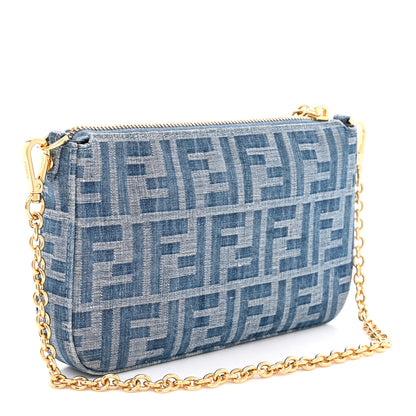 Fendi Denim Effect Fabric Jacquard FF Baguette Pouch Blue 3 of 11