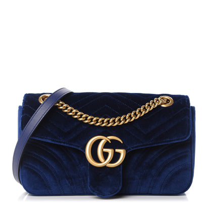 Gucci Velvet Matelasse Small GG Marmont Shoulder Bag Cobalt Blue 1 of 10