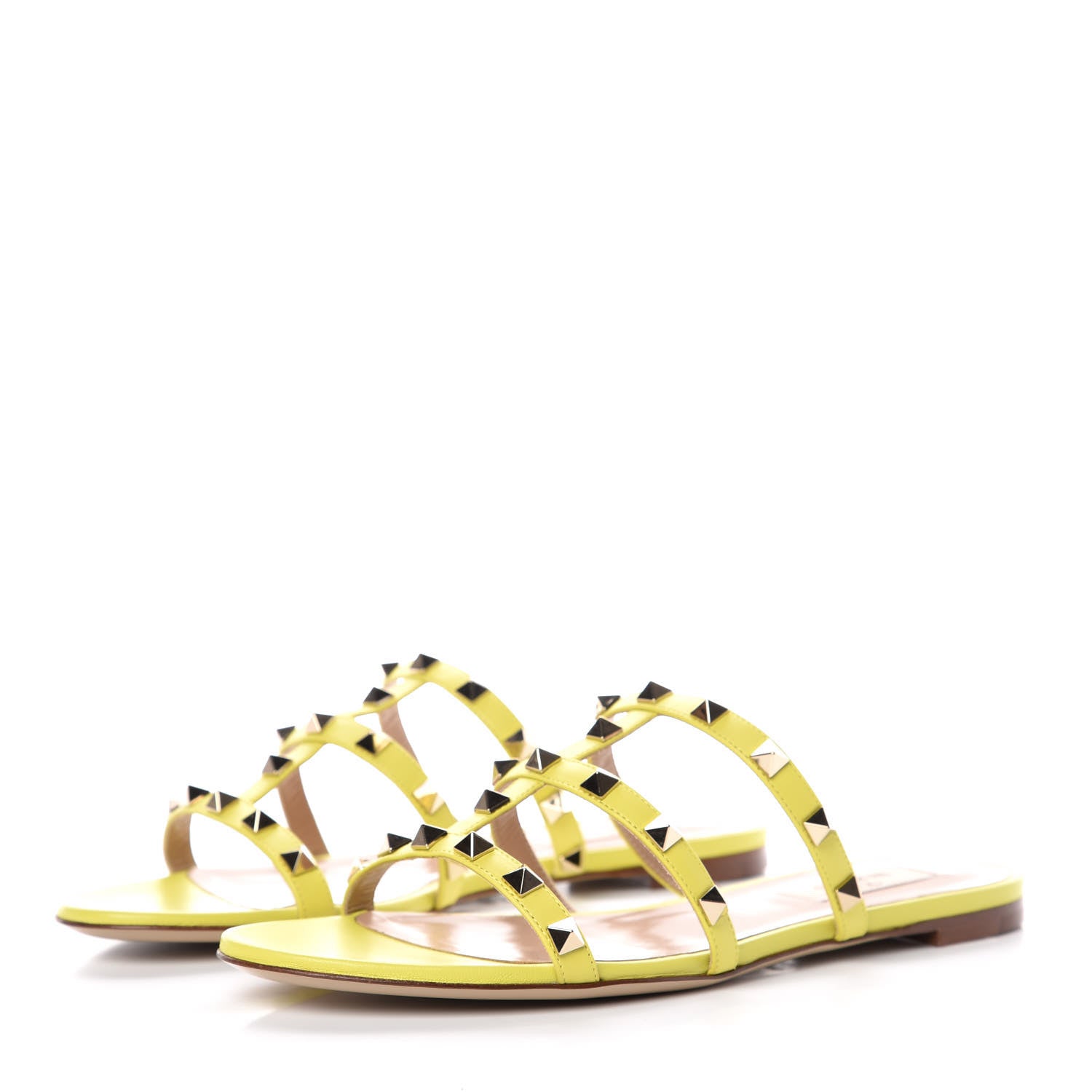 Valentino Garavani Nappa Rockstud Caged Flat Slide Sandals 38 Acid Yellow 3 of 9