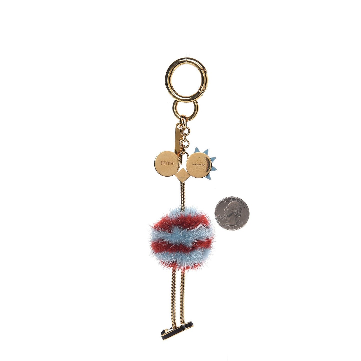 Mink Fur Ostrich Bag Charm Light Blue Red